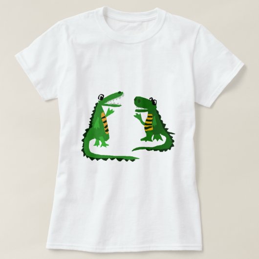 Lustiger Alligator, der mit Krokodil spricht T-Shirt (Design vorne)