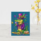 Lustiger Alligator Mardi Gras Perlen Narr Karte (Gelbe Blume)