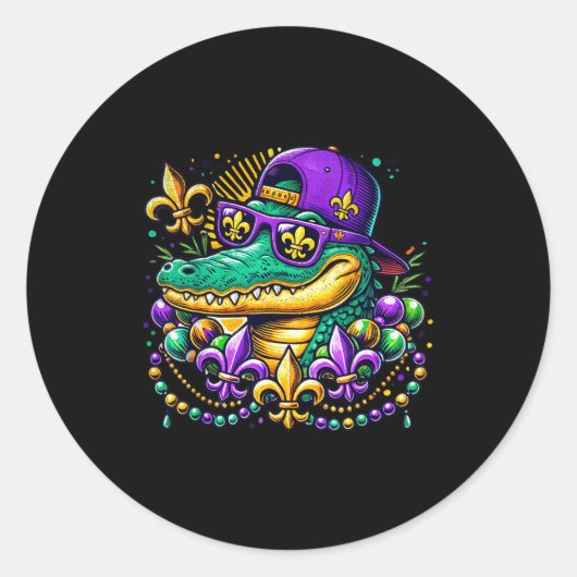 Lustiger Alligator Mardi Gras  Runder Aufkleber (Vorderseite)