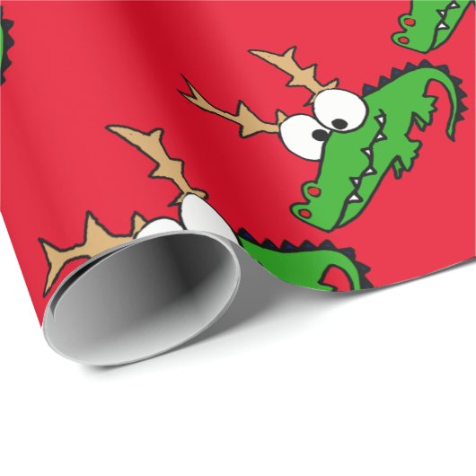 Lustiger Alligator mit Geweih-Weihnachtskunst Geschenkpapier (Rolleneckpunkt)