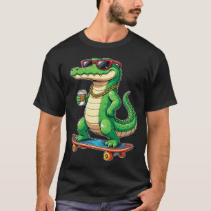 Lustiger Alligator Skateboard Cooler Krokodil Kaff T-Shirt