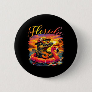 Lustiger Alligator Sommer Sonnenuntergang Strand S Button