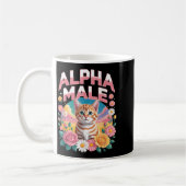 Lustiger Alpha-Männchen-Tabby-Katze Blumen Regenbo Kaffeetasse (Links)