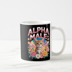 Lustiger Alpha-Männchen-Tabby-Katze Blumen Regenbo Kaffeetasse
