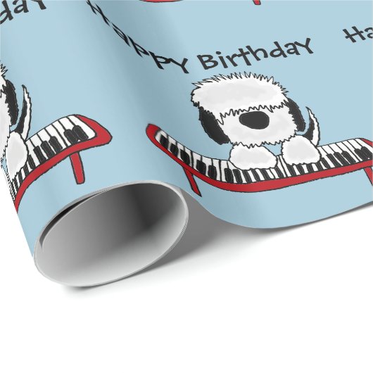 Lustiger alter englischer Schäferhund, der Geschenkpapier (Rolleneckpunkt)