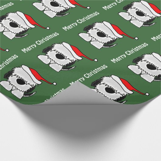 Lustiger alter englischer Schäferhund in der Geschenkpapier (Ecke)