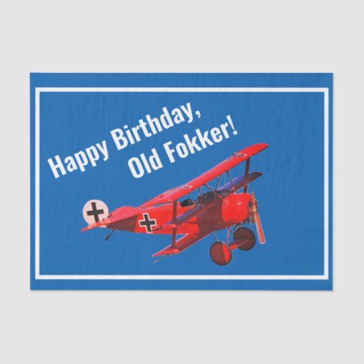 Lustiger "alter Fokker" Triplane-Geburtstag Seidenpapier (Vorderseite)