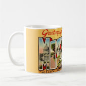 Lustiger alter Missouri-Gruß-Postkartenbecher Kaffeetasse (Links)