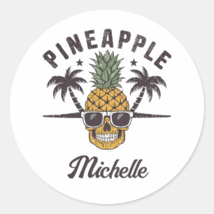 Lustiger Ananas mit Sonnenbrille Personalisiert    Runder Aufkleber