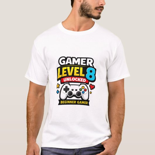 Lustiger Anfänger-Controller - Gamer Level 8 freig T-Shirt (Vorderseite)