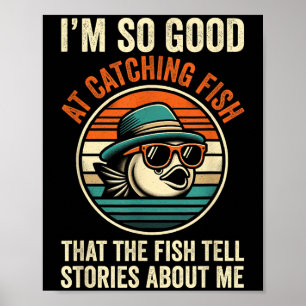 Lustiger Angel-Fischfang Vintage-Angler B Gr Poster