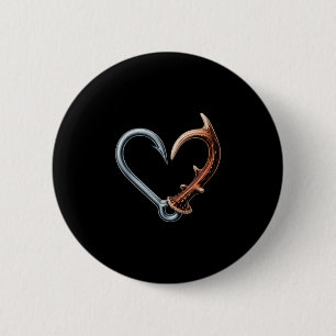 Lustiger Angelhaken Geweih Herz für Jagd Button