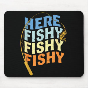 Lustiger Angelspruch Vintage-Grafik Hier Fishy Fi Mousepad