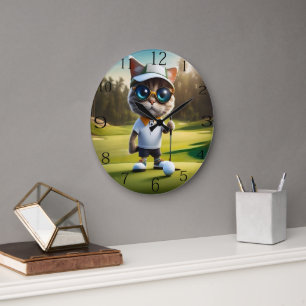Lustiger animierter Katzen-Golfspieler, Große Wanduhr