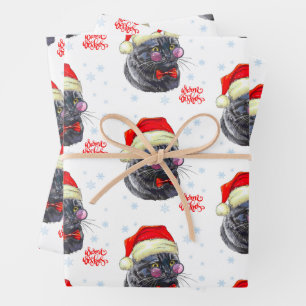 Lustiger anspruchsvoller Weihnachtsmannhut Katze Geschenkpapier Set