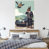 Lustiger anthropomorpher Dobermann Hund Leinwanddruck (Insitu (Schlafzimmer))