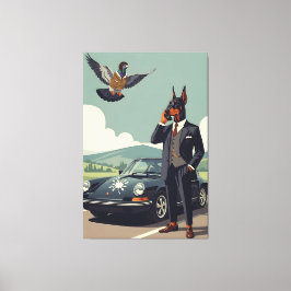 Lustiger anthropomorpher Dobermann Hund Leinwanddruck