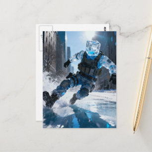 Lustiger anthropomorpher Eiswürfel fällt auf Eis Postkarte