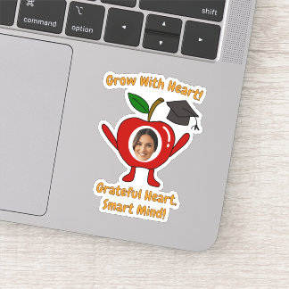 Lustiger Apfel mit individuellem Foto, dankbares H Aufkleber