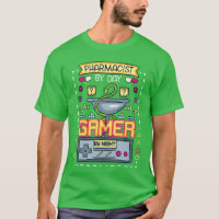 Lustiger Apotheker bei Tag, Gamer bei Nacht, Gamin
