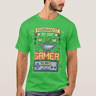 Lustiger Apotheker bei Tag, Gamer bei Nacht, Gamin T-Shirt