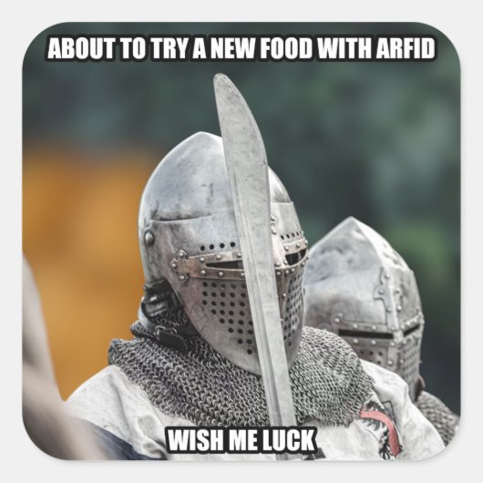 Lustiger ARFID-Ritter-Meme Quadratischer Aufkleber (Vorderseite)