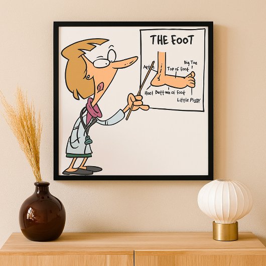 Lustiger Arzt unterrichtet Fußanatomie Poster