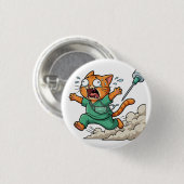 Lustiger Arztkatze läuft mit Spritze Knopf Button (Vorne & Hinten)