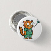 Lustiger Arztkatze Mit Spritze Knopf Button (Vorne & Hinten)
