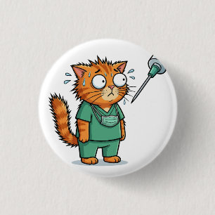 Lustiger Arztkatze Mit Spritze Knopf Button