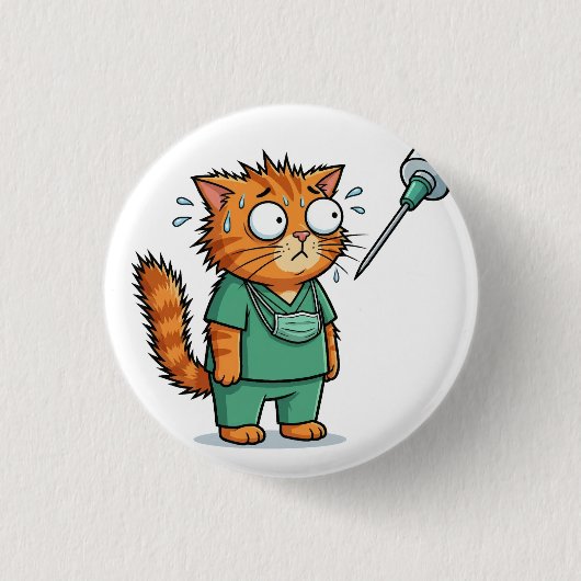 Lustiger Arztkatze Mit Spritze Knopf Button (Vorderseite)
