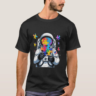 Lustiger Astronaut Ballon Autismus-Bewusstsein Wel T-Shirt