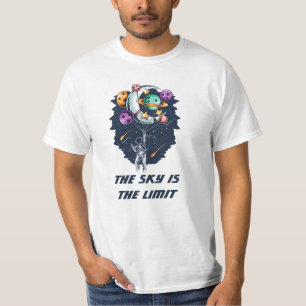 Lustiger Astronaut, der einen Ballon mit Planeten T-Shirt