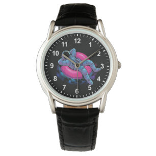 Lustiger Astronaut fährt Donut  Armbanduhr