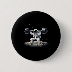 Lustiger Astronaut Gewichte stemmt Weltraum Fitnes Button