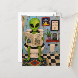 Lustiger Außerirdischer auf der Toilette Postkarte