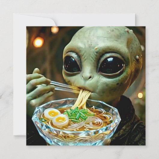 Lustiger Außerirdischer, der Ramen-Nudeln isst (Vorderseite)