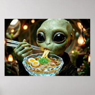 Lustiger Außerirdischer, der Ramen-Nudeln isst Poster