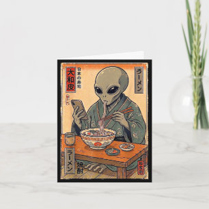 Lustiger Außerirdischer isst Ramen Retro japanisch Karte