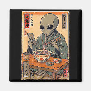 Lustiger Außerirdischer isst Ramen Retro japanisch Magnet