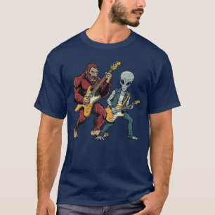 Lustiger Außerirdischer spielt Gitarre Rockmusik M T-Shirt