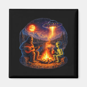 Lustiger Außerirdischer und Bigfoot Lagerfeuer Mon Magnet