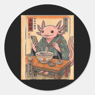 Lustiger Axolotl isst Ramen Retro Japanische Gesch Runder Aufkleber
