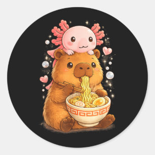 Lustiger Axolotl-Nudel-Anime Kawaii und Capybara Runder Aufkleber