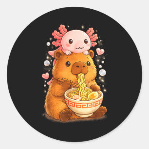 Lustiger Axolotl-Nudel-Anime kawaii und Capybara Runder Aufkleber