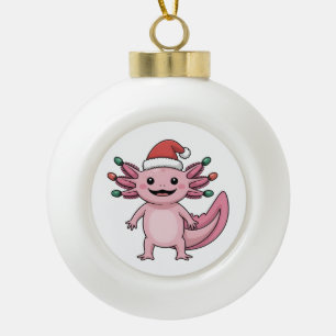 Lustiger Axolotl Weihnachtsmann Hut Xmas Outfit Keramik Kugel-Ornament