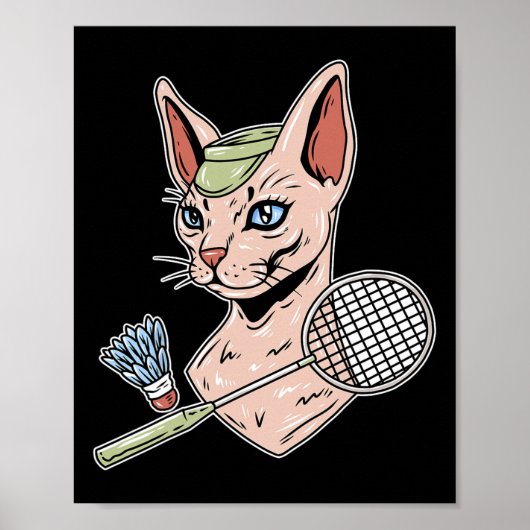Lustiger Badminton Devon Rex Katze Federball Poster (Vorne)