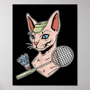 Lustiger Badminton Devon Rex Katze Federball  Poster