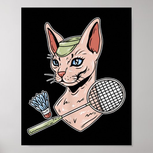Lustiger Badminton Devon Rex Katze Federball Poster (Vorne)