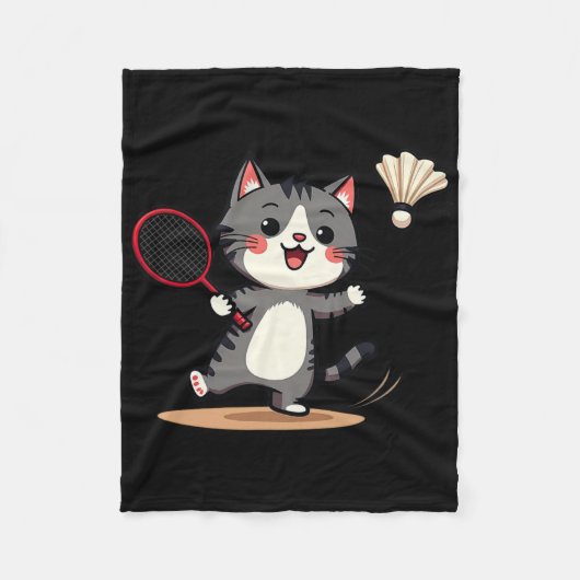 Lustiger Badminton Süße Katze Schläger Federball M Fleecedecke (Vorderseite)